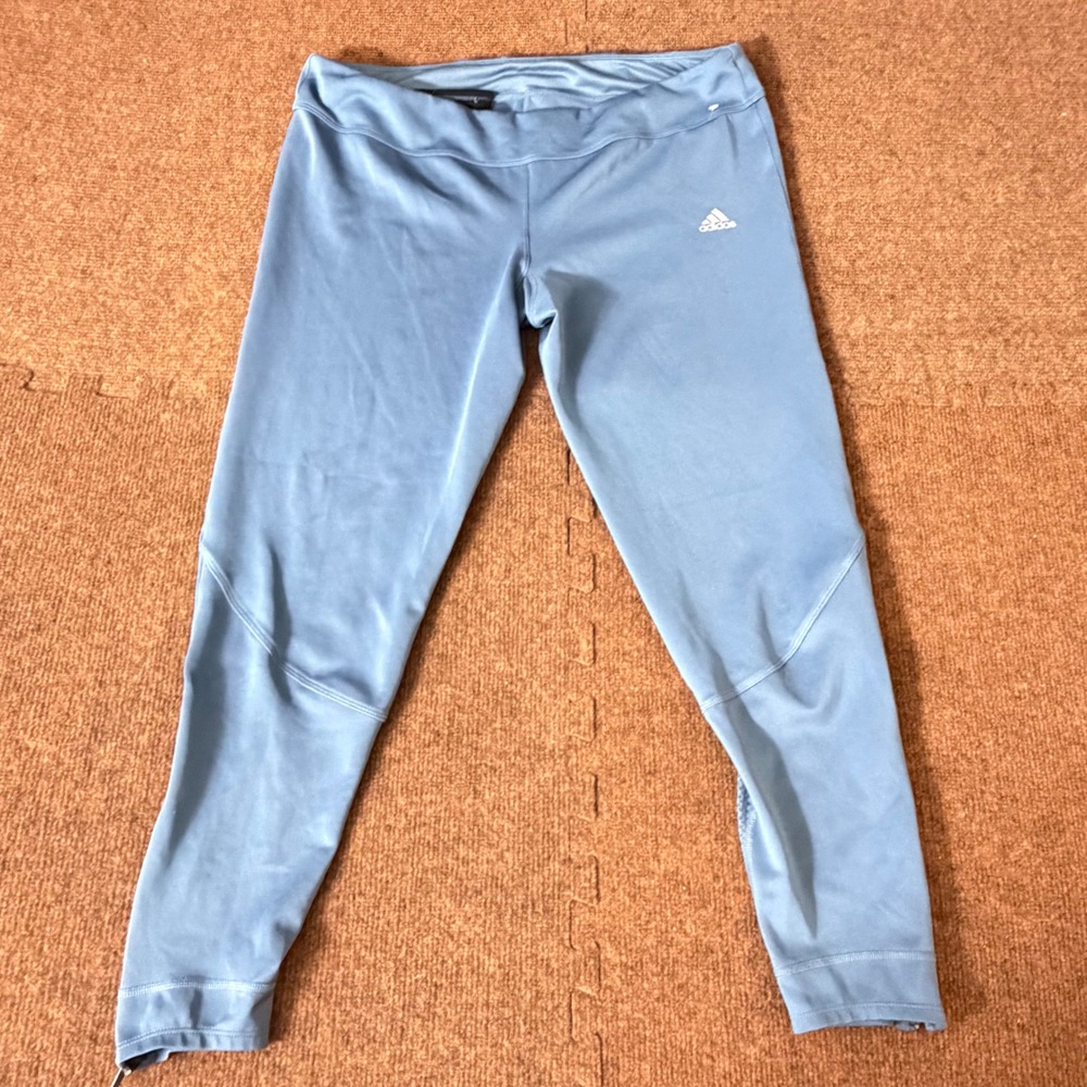 Adidas Climacool Womens Running Leggings Blue Mesh Ankle Zip Tights XL gym